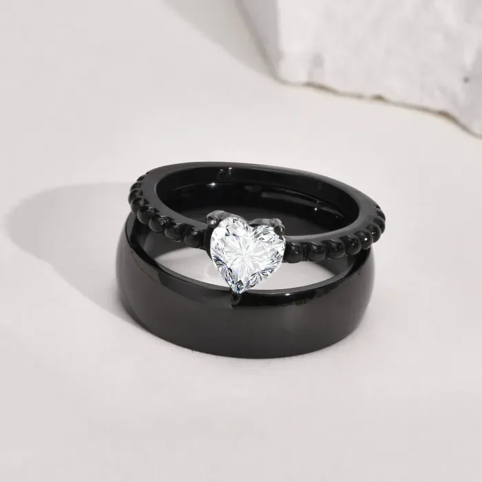 Wholesale Stainless Steel Classic Heart Shape CZ Ring