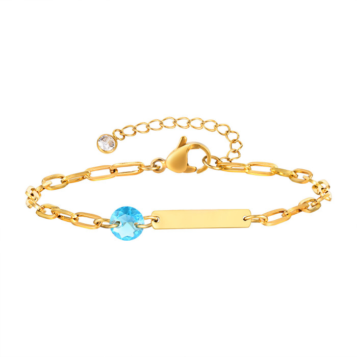 Wholesale Stainless Steel Engravable Birthstone Paperclip Bracelet