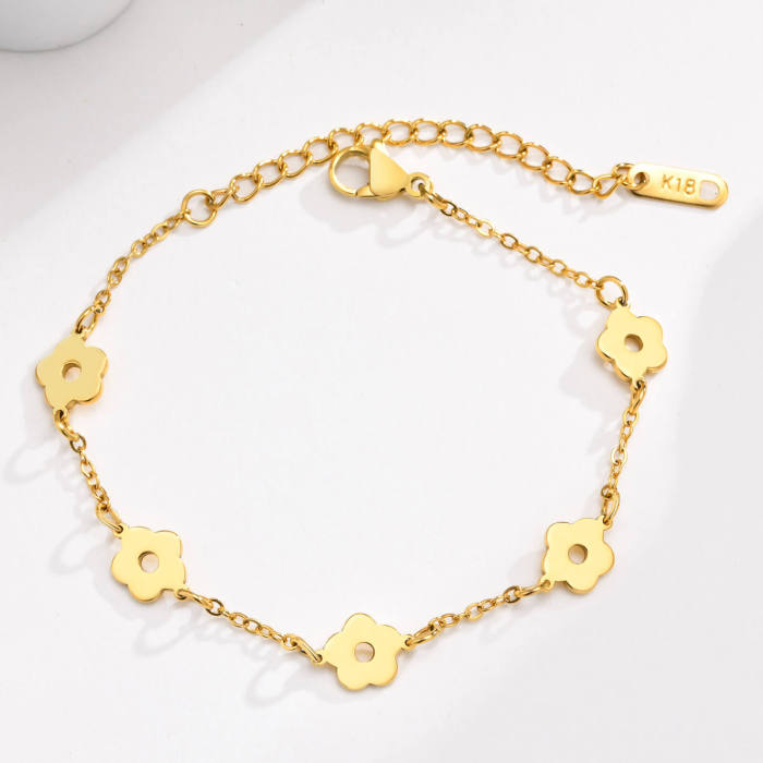 Wholesale Stainless Steel Hollow Dainty Flower Chain Bracelet