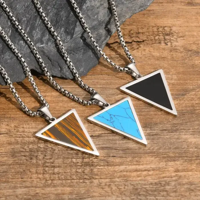 Wholesale Stainless Steel Triangle Turquoise Pendant