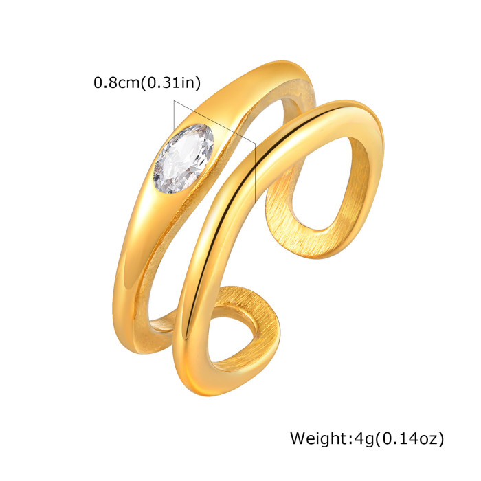 Wholesale Stainless Steel Double Open Ring with CZ