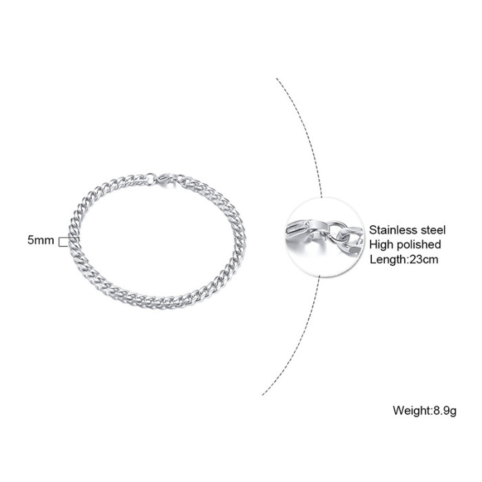 Wholesale Mens Stainless Steel Silver Color Cuban Chain Bracelet