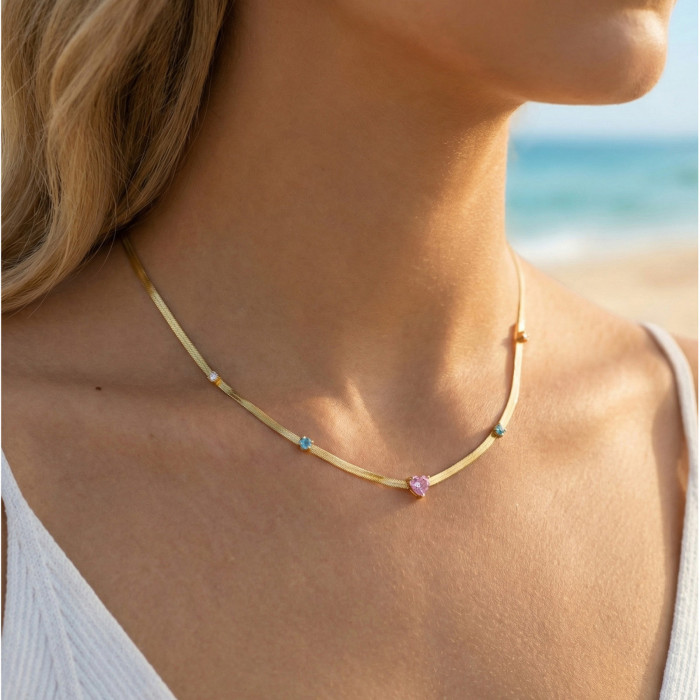 Wholesale Stainless Steel CZ Inlay Snake Necklace