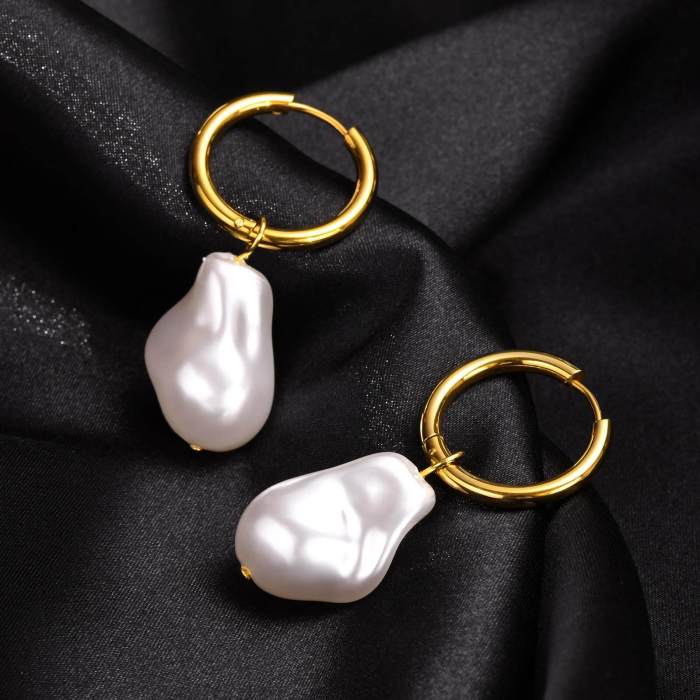 Wholesale Stainless Steel Baroque Pearl Hoop Earrings