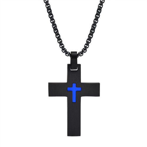 Wholesale Stainless Steel Cross Pendant with Small Cross Inlay