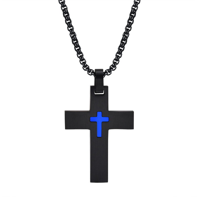 Wholesale Stainless Steel Cross Pendant with Small Cross Inlay