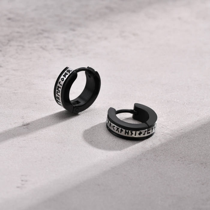 Wholesale Stainless Steel Viking Rune Huggie Earrings