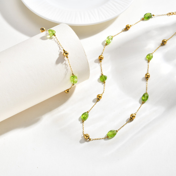 Wholesale Stainless Steel Peridot Gemstone Jewelry Set