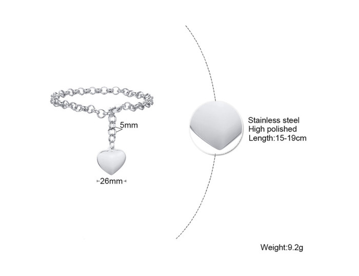 Wholesale Stainless Steel Round Link Chain  Bracelet with Heart Tag