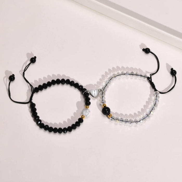 Wholesale Crystal Bead Heart Magnet Couple Bracelet