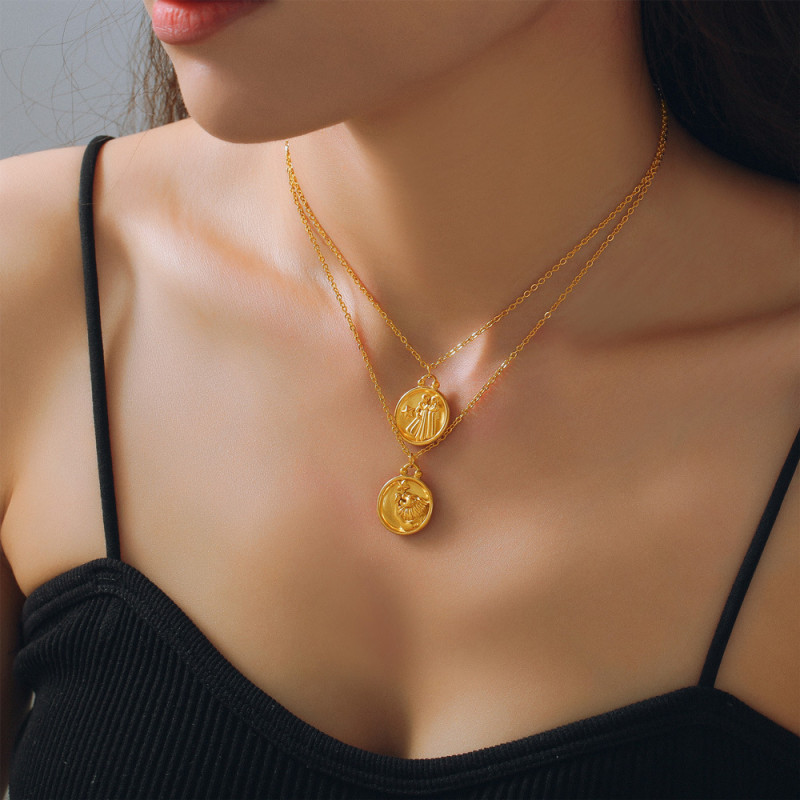 Wholesale Stainless Steel 12 Zodiac Sign Necklace Set