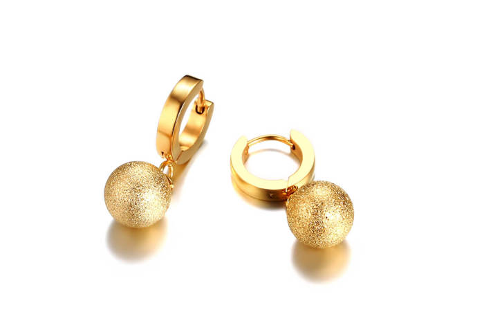 Wholesale Stainless Steel Matte Ball Hoop Earring