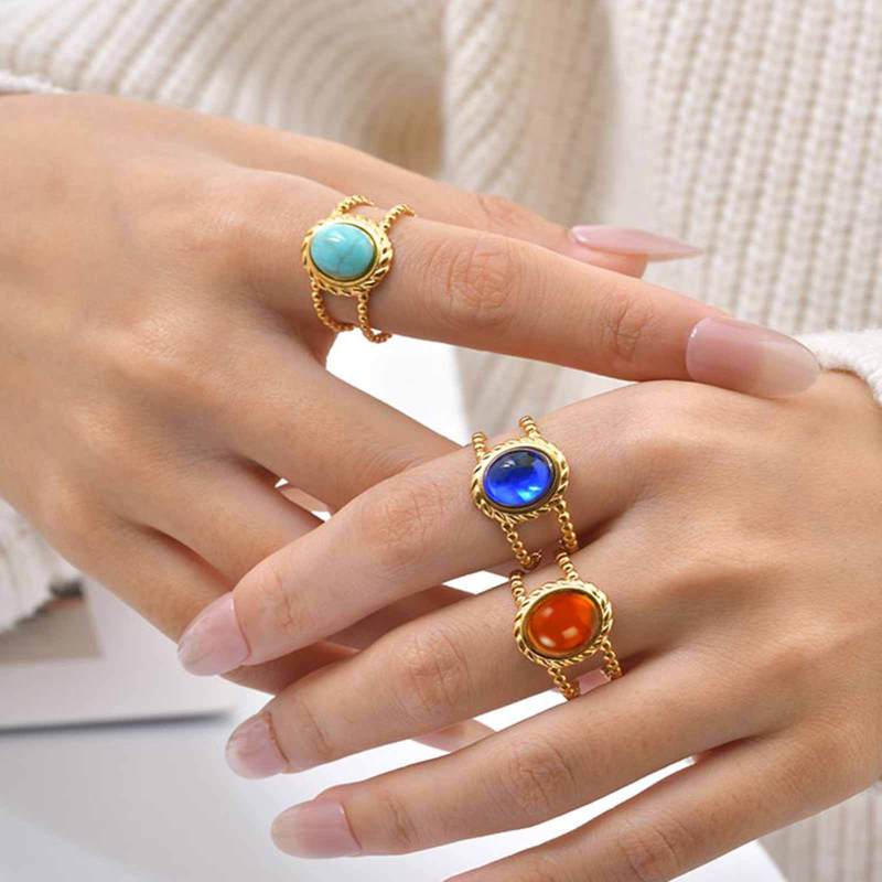 Wholesale Stainless Steel Vintage Beaded Stone Rings