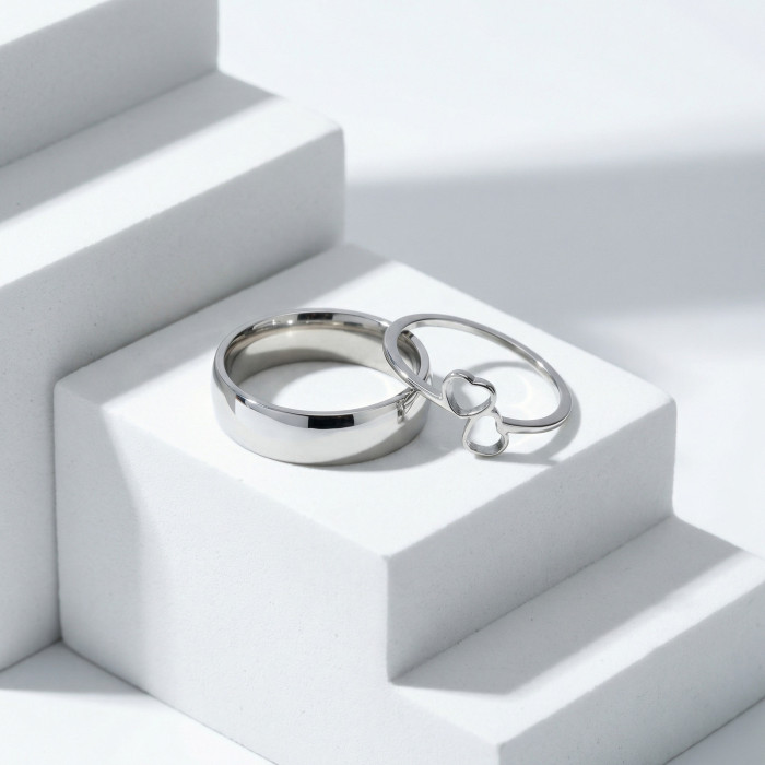 Wholesale Stainless Steel Couple's Double Heart Ring