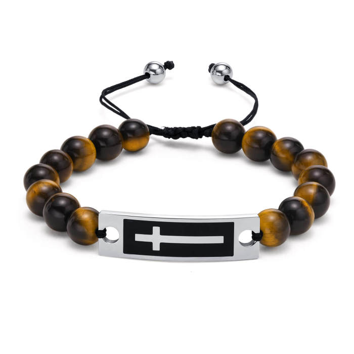 Wholesale Men Cross Tag Bead Bracelet