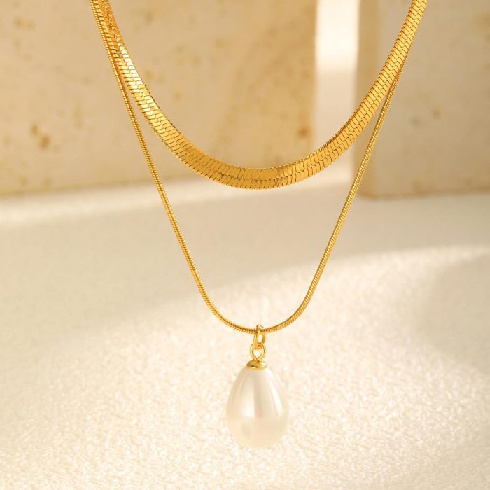 Wholesale Stainless Steel Pearl Stacking Necklace