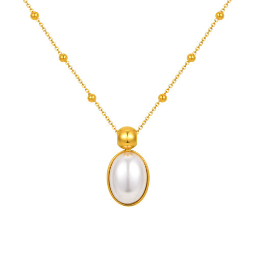 Wholesale Stainless Steel Oval Imitation Pearl Necklace