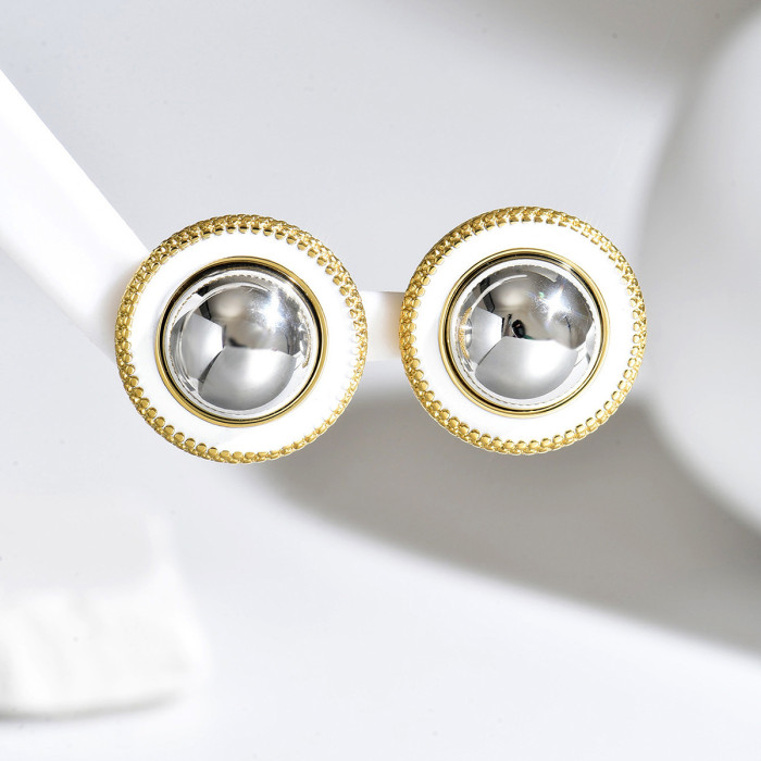 Retro French Style Stainless Steel Button Earrings Bulk