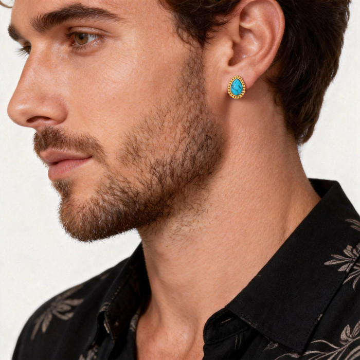 Wholesale Stainless Steel Turquoise Teardrop Stud Earrings