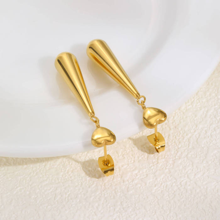 Wholesale Stainless Steel Heart Long Drop Earrings