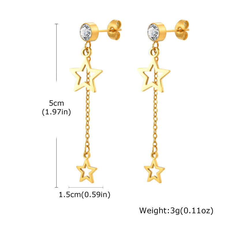 Wholesale Stainless Steel Pentagram Tassel Earrings