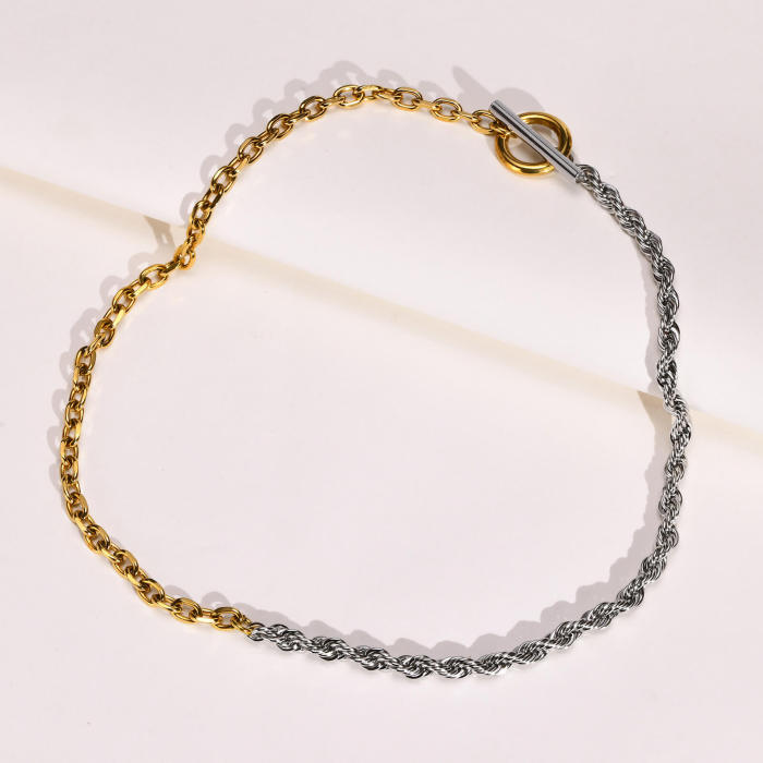 Wholesale Stainless Steel Half Braided Chain Necklace