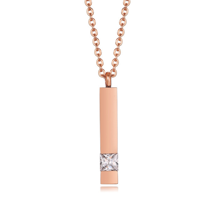 Wholesale Stainless Personalized Vertical Bar Necklace with CZ