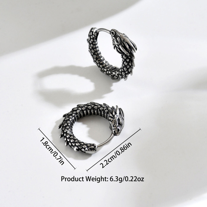 Wholesale Retro Stainless Steel Dragon Hoop Earrings