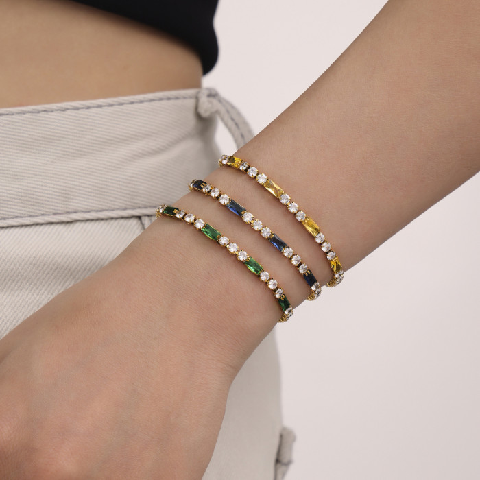 Wholesale Steel Square Multicolor CZ Bracelet