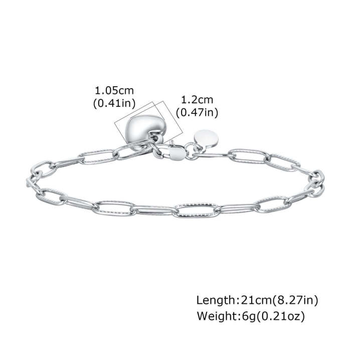 Wholesale Stainless Steel Paperclip Bracelet with Heart Pendant