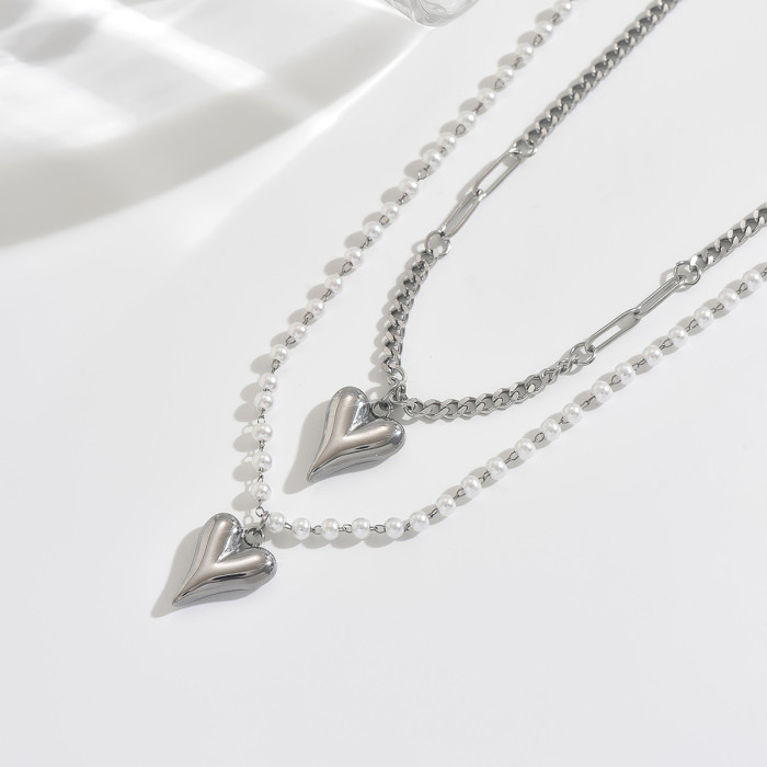 Wholesale Stainless Steel Heart Layering Necklace