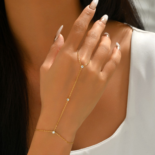 Wholesale Slave Bracelet - Minimalist Triple Zircon Hand Chain