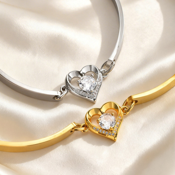 Wholesale Stainless Steel Heart Bangle Bracelet