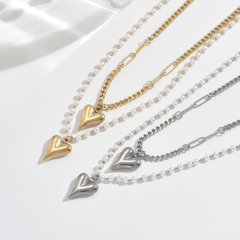 Wholesale Stainless Steel Heart Layering Necklace