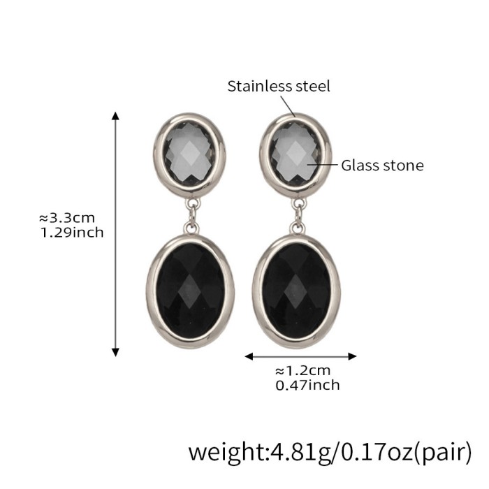Wholesale Stainless Steel Oval Double Drop Gemstone Earrings