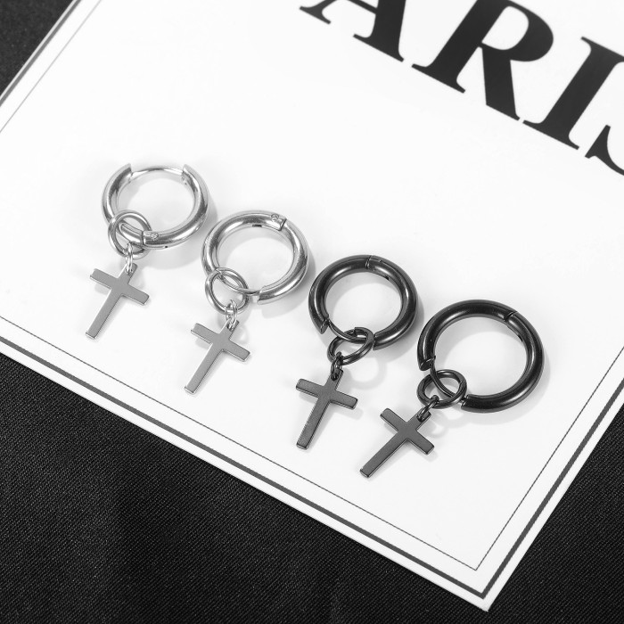 Wholesale Steel Cross Drop Hoop Earrings
