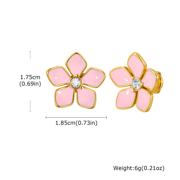 Wholesale Stainless Steel Gold Flower Enamel Stud Earrings