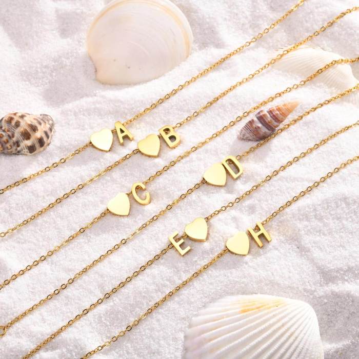 Wholesale Stainless Steel Heart Initial Anklet