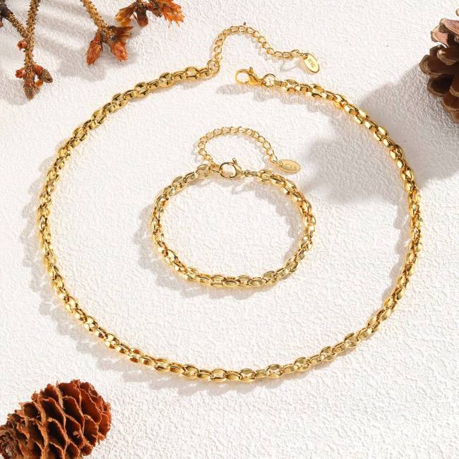 Wholesale Stainless Steel Chunky Coffee Bean Link Chain Bracelet