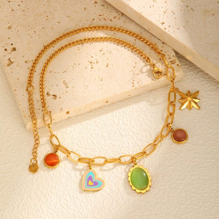 Wholesale Stainless Steel Cat's Eye Stone Necklace