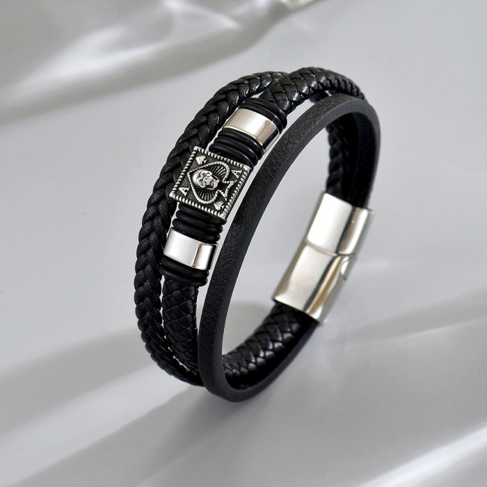 Wholesale Stainless Steel Multi-Layer Leather Bracelet