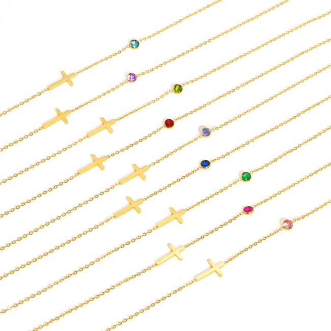 Wholesale Stainless Steel Cross Birthstone Necklace