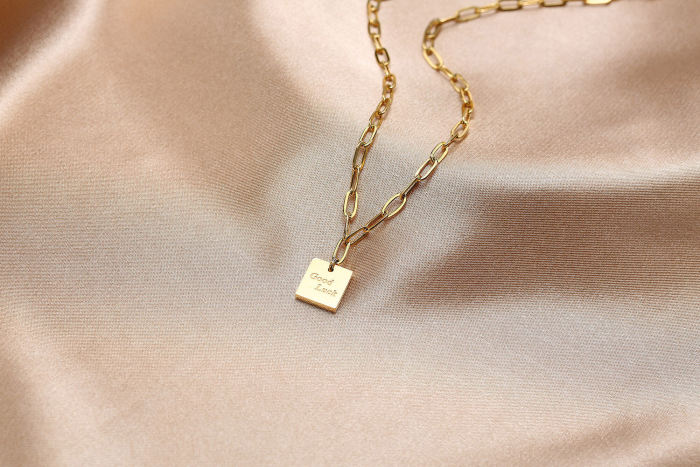 Wholesale Stainless Steel Good Luck Dog Tag Paperclip Necklace