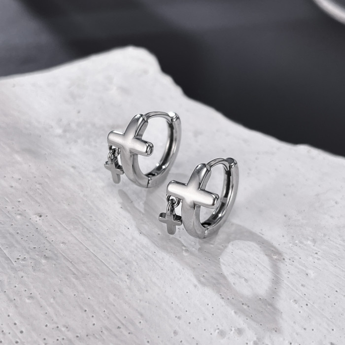Wholesale Stainless Steel Double Cross Earrings