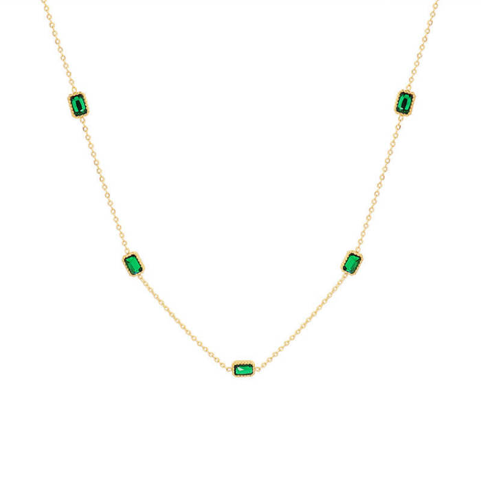 Wholesale Stainless Steel Emerald Zirconia Necklace