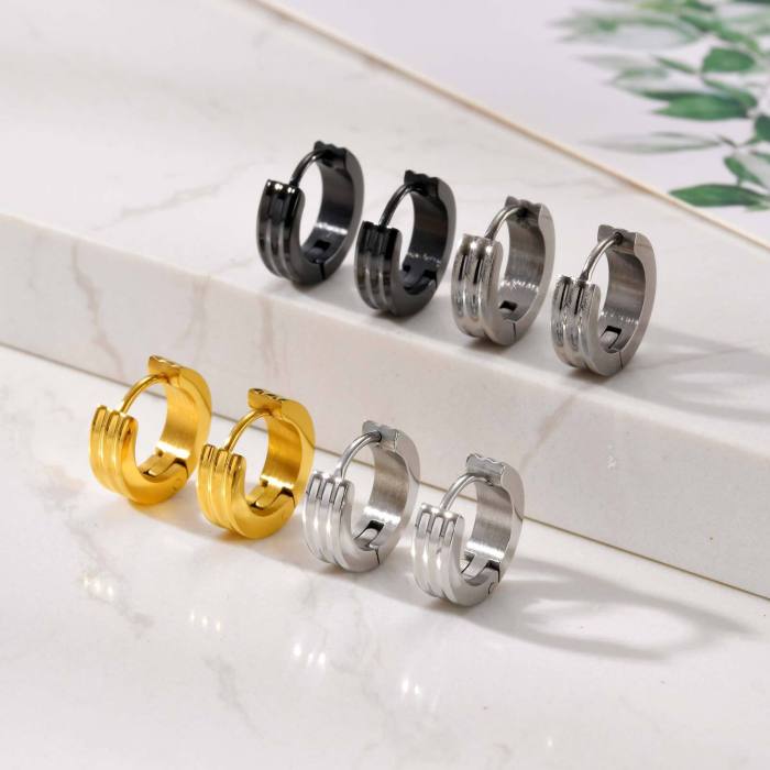 Wholesale Stainless Steel Men Double Groove Earring