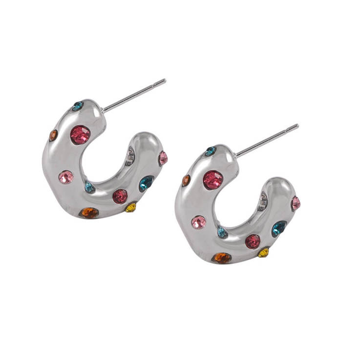 Wholesale Stainless Steel C-shaped Inlay CZ Imitation Pearl Earrings