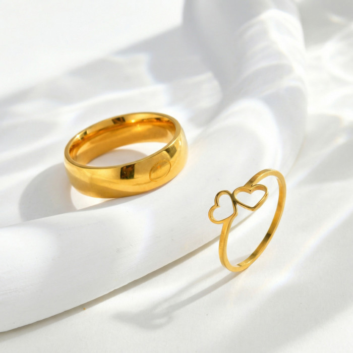 Wholesale Stainless Steel Couple's Double Heart Ring