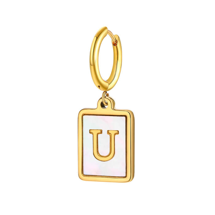 Wholesale Stainless Steel Initial Shell Huggie Hoop Earring