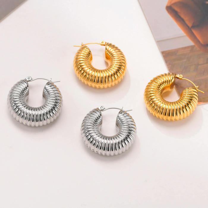 Wholesale Stainless Steel Ribbed Hoop Earrings